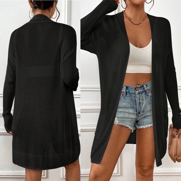 🖤 CASUAL BLACK KNIT CARDIGAN SWEATER! - Picture 3 of 4